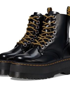 Dr. Martens Jadon Max Platform Combat Boots in Black with Yellow Accents